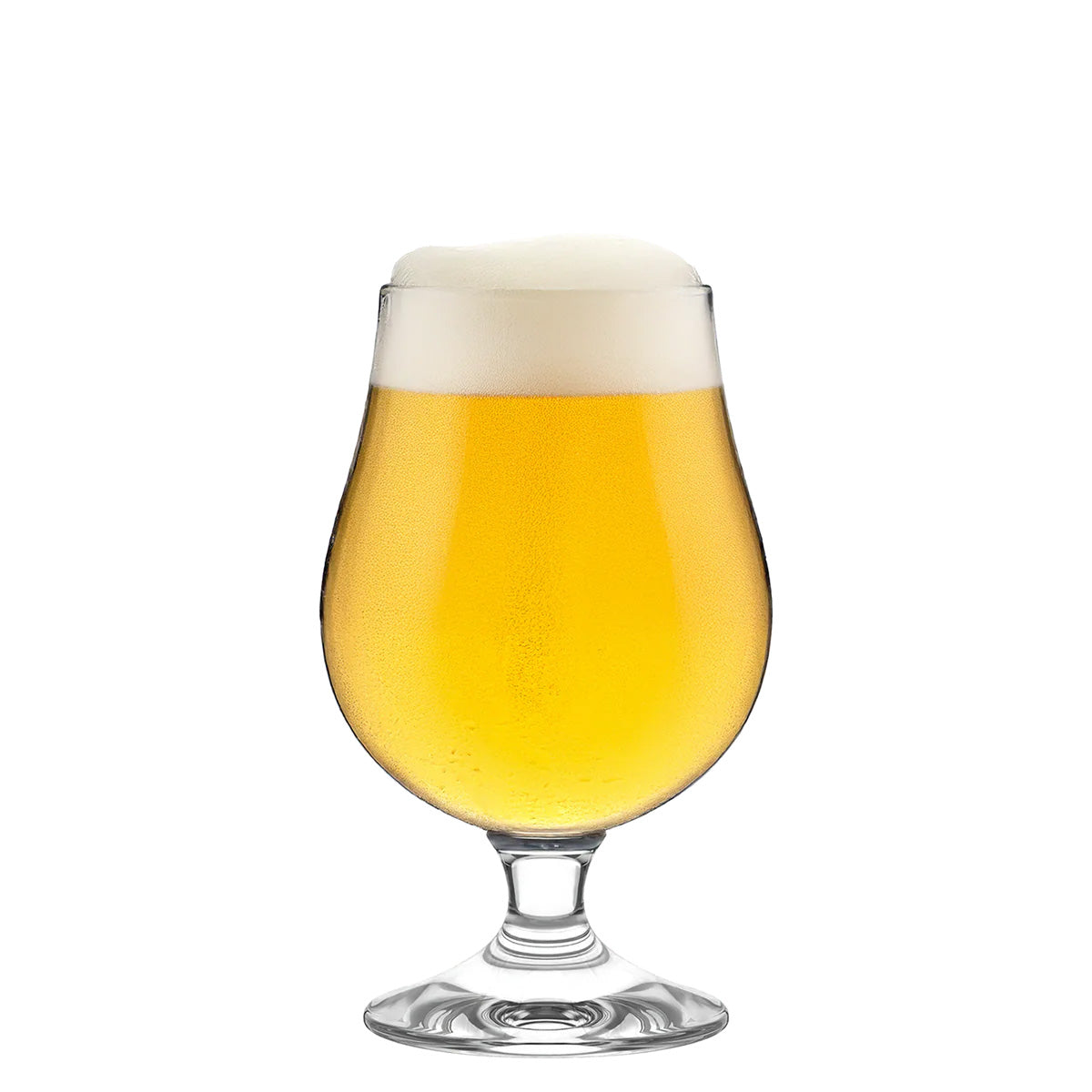Detalle de la Copa Cerveza Bierpokale Berlin 400ml llena de cerveza espumosa, resaltando la calidad del cristal Stölzle Lausitz.