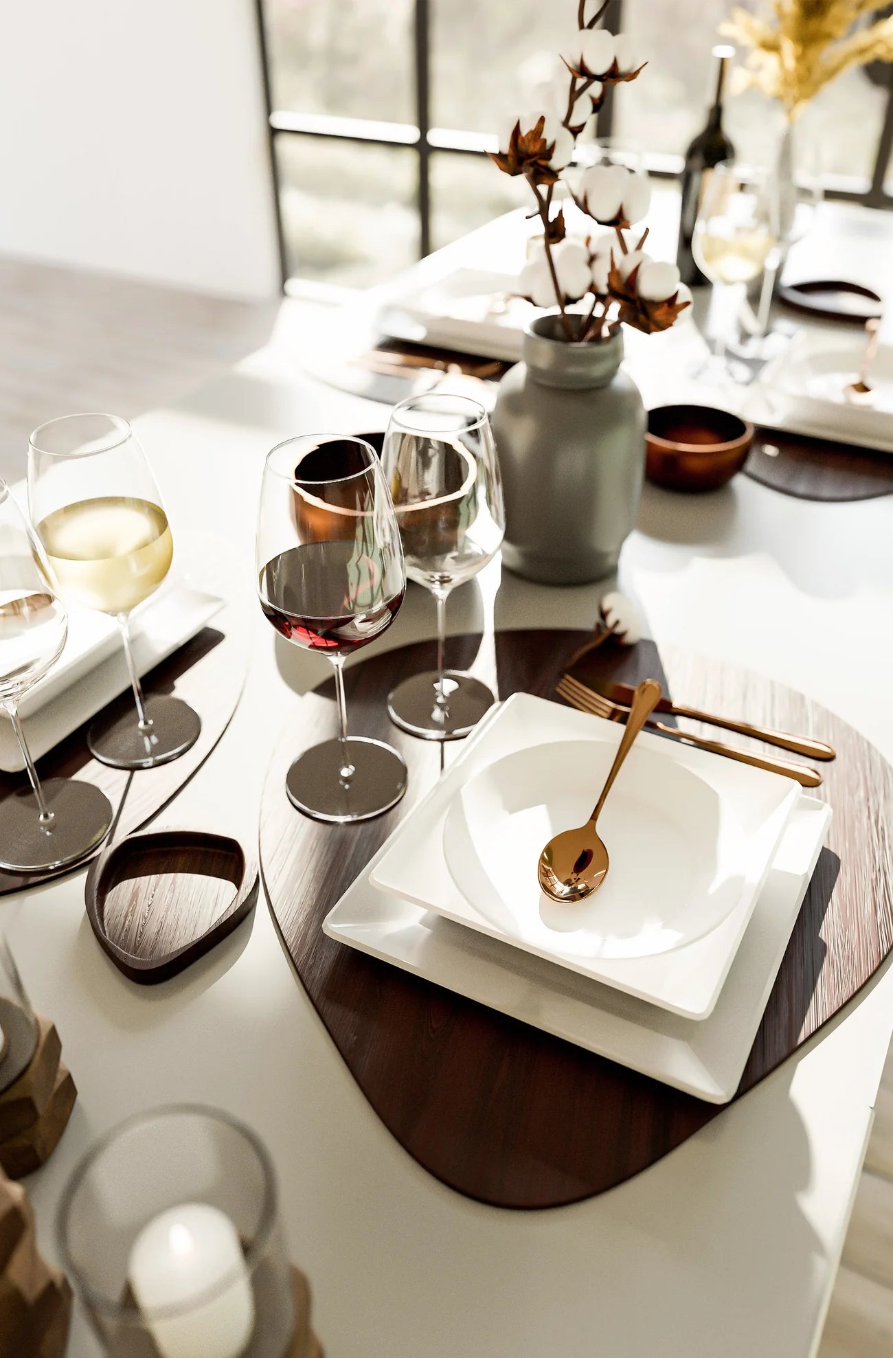 Mesa decorada Copa de vino Fino, delicadeza y sofisticación en cristal fabricado a máquina