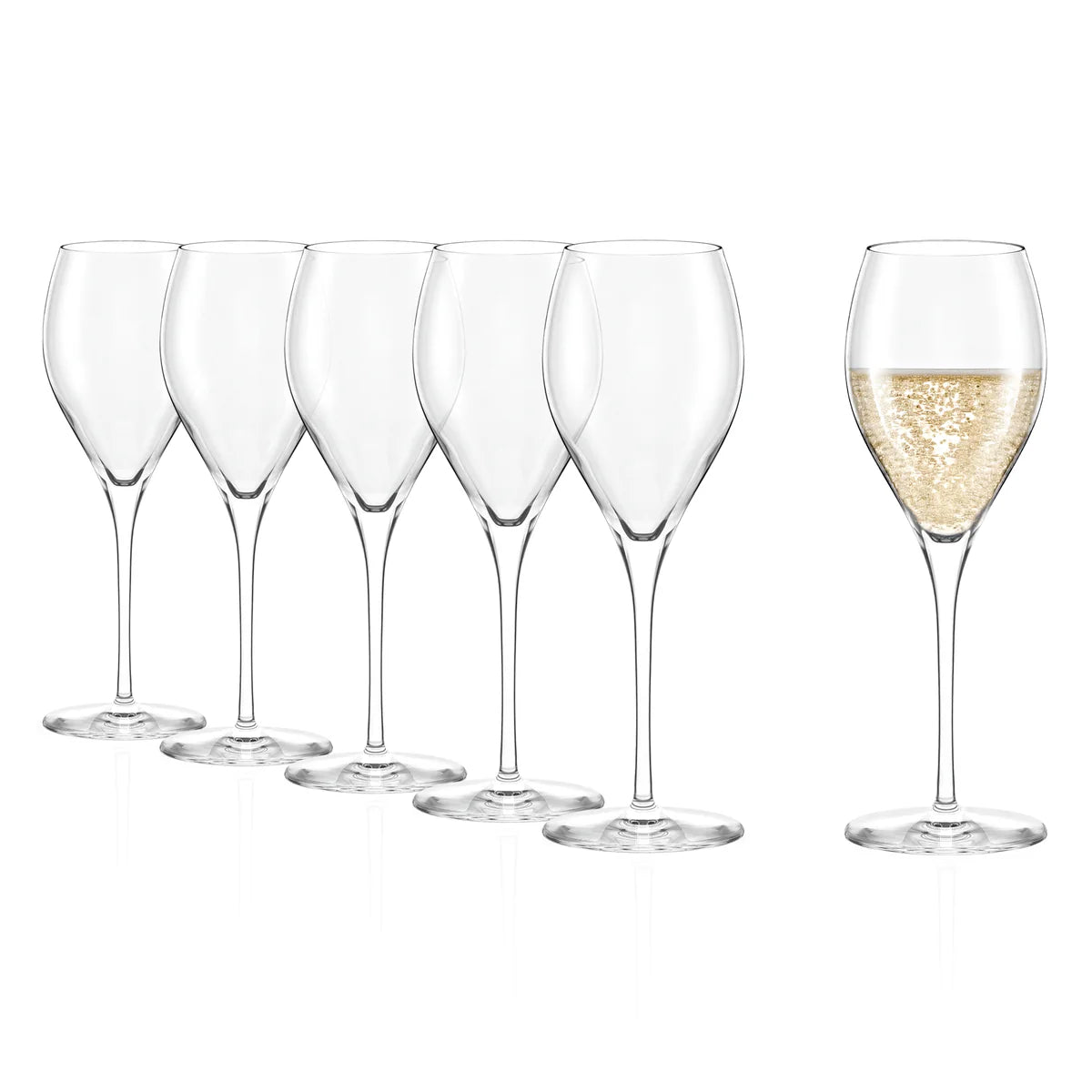 Set de copas Champagne Prestige Stolzle Lausitz brindando, destacando su calidad y brillo.