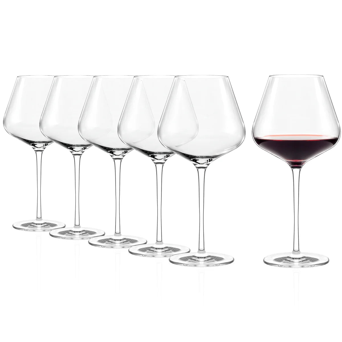 Conjunto de copas de vino tinto Burgundy Quatrophil Stölzle Lausitz en fondo blanco.