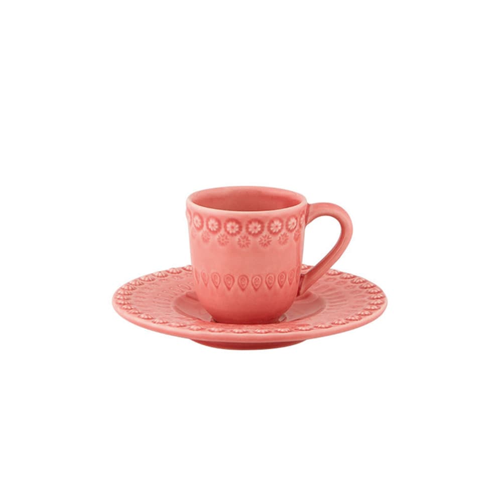 PLATO Y TAZA DE CAFÉ FANTASIA ROSA