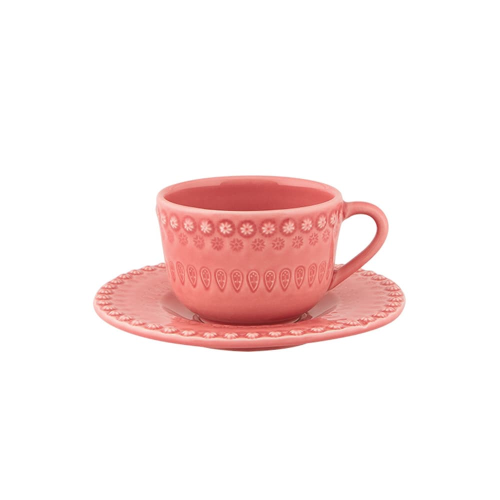 PLATO Y TAZA DE TÉ FANTASIA ROSA