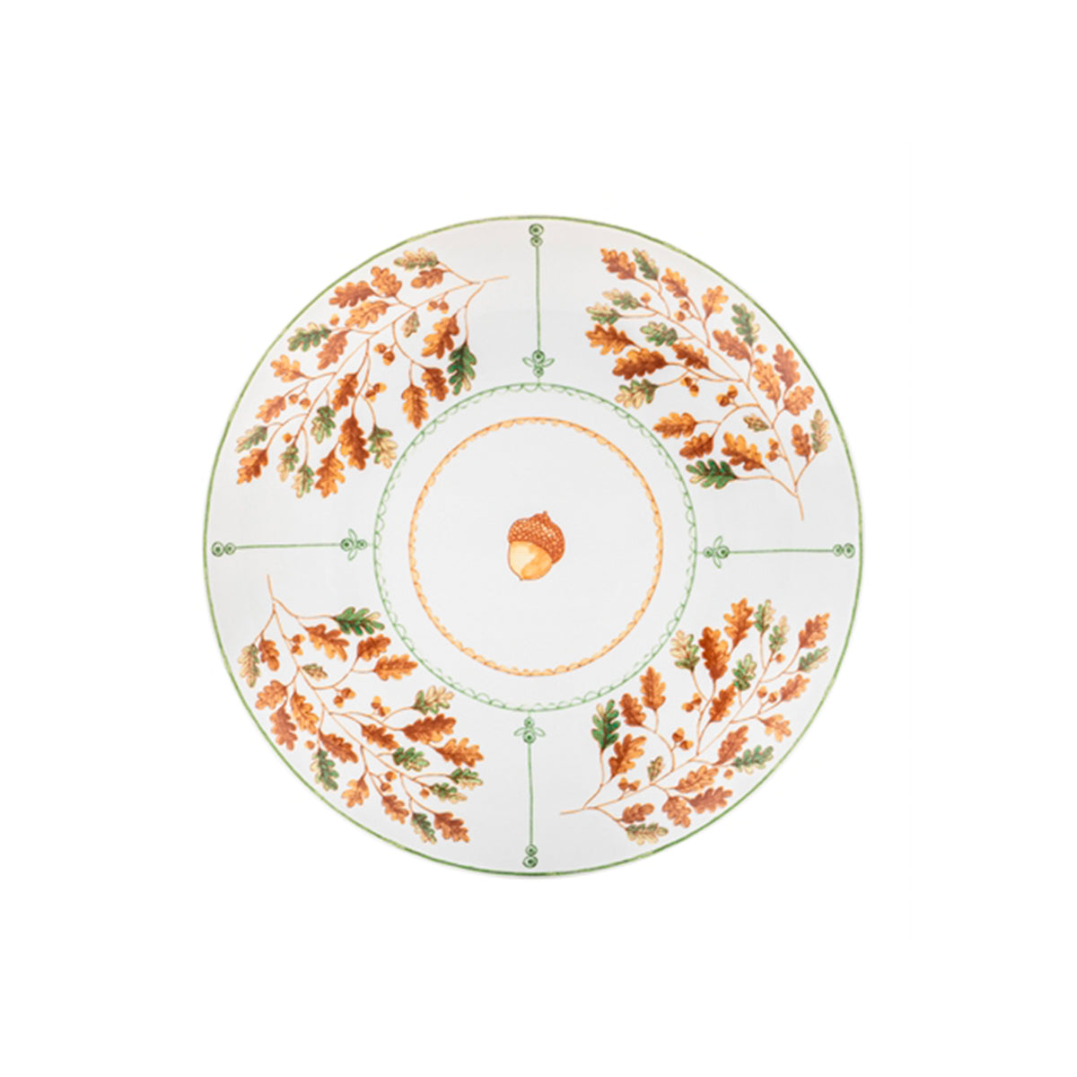 Vista cenital del plato de postre de 23 cm de la colección Gudrun en porcelana blanca con motivos botánicos de hojas y bayas de Vista Alegre en Oporto Mesa y Cocina.