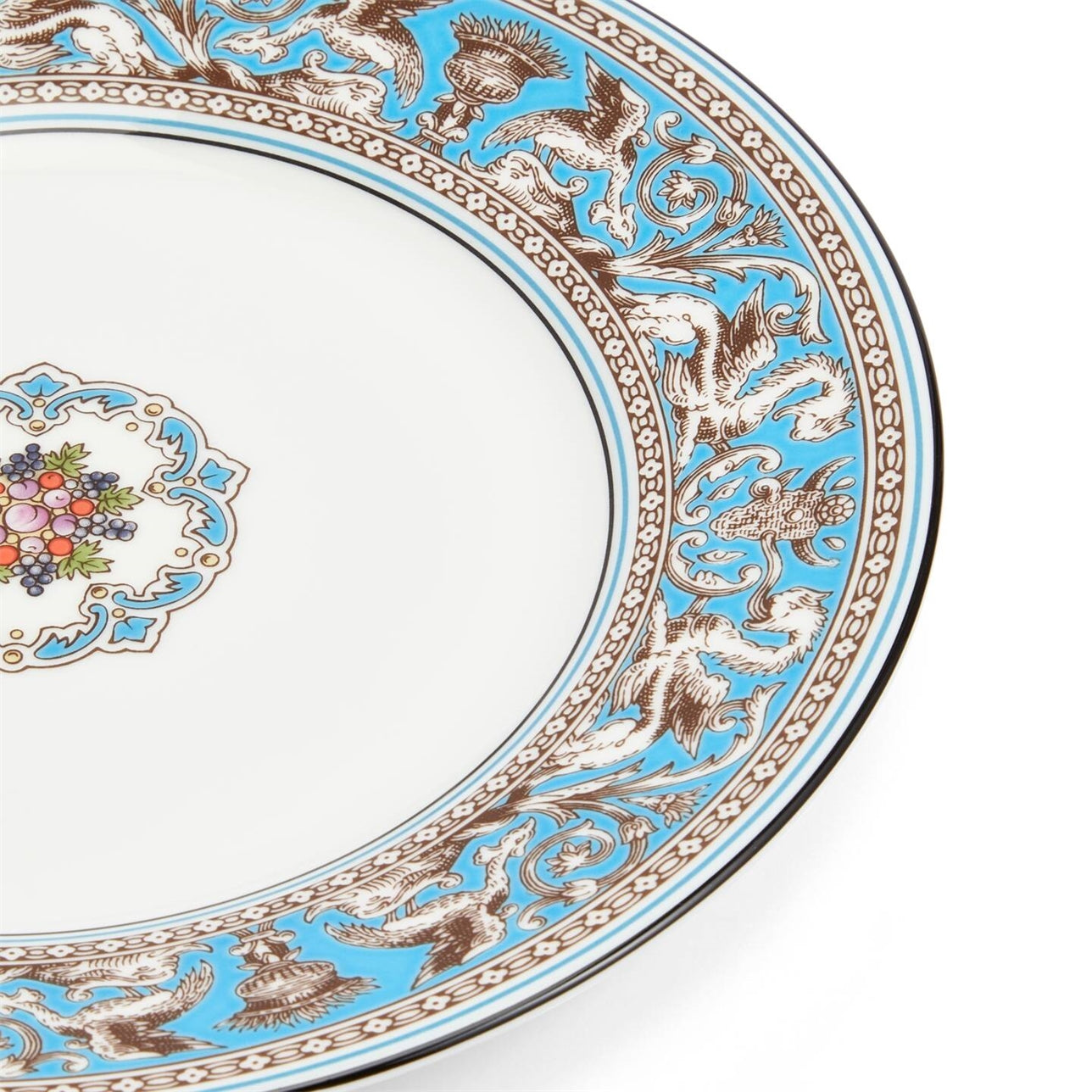 Diseño de porcelana fina del plato postre Florentine Turquoise.